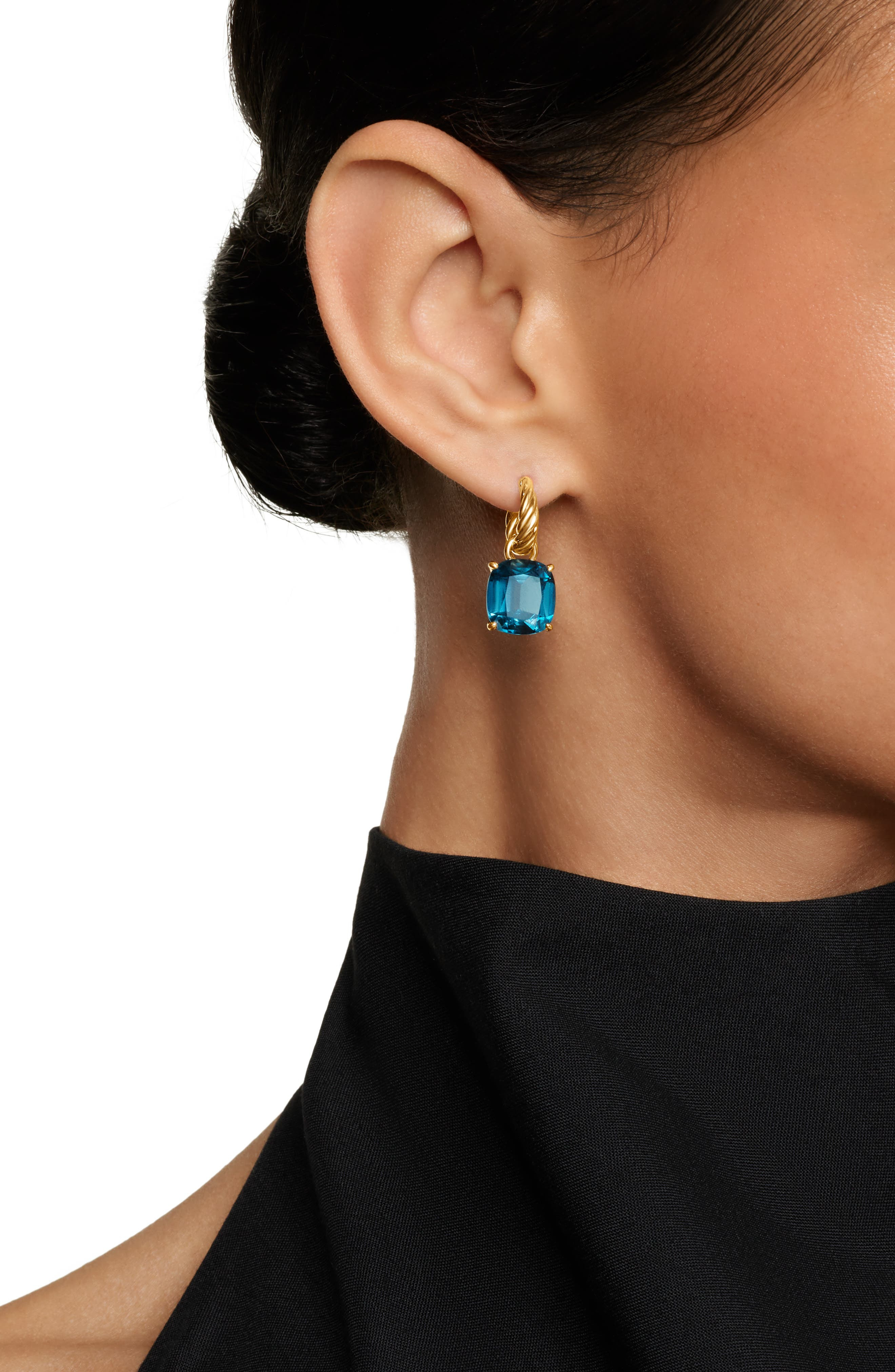 David Yurman Marbella Stone Drop Huggie Hoop Earrings in 18K Yellow Gold/Blue Topaz at Nordstrom - 2