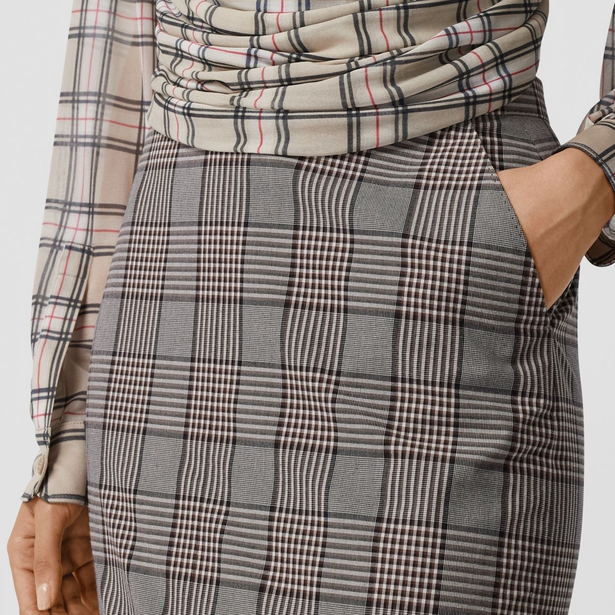 Check Wool Pencil Skirt - 5