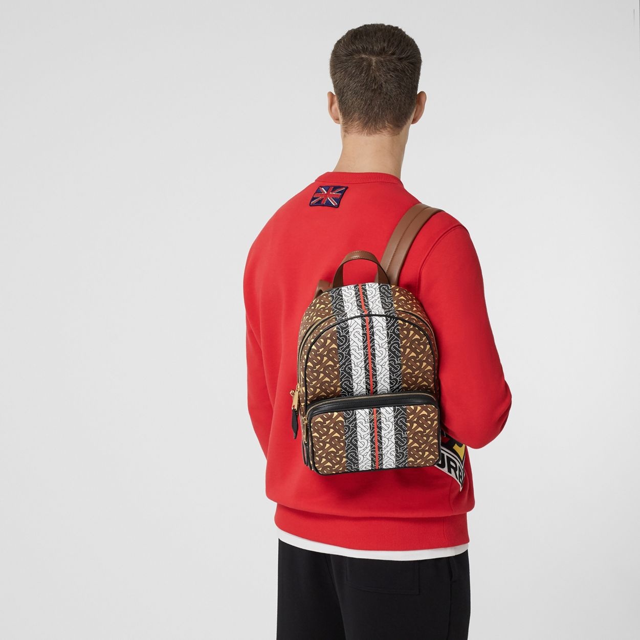 Monogram Stripe Print E-canvas Backpack - 3