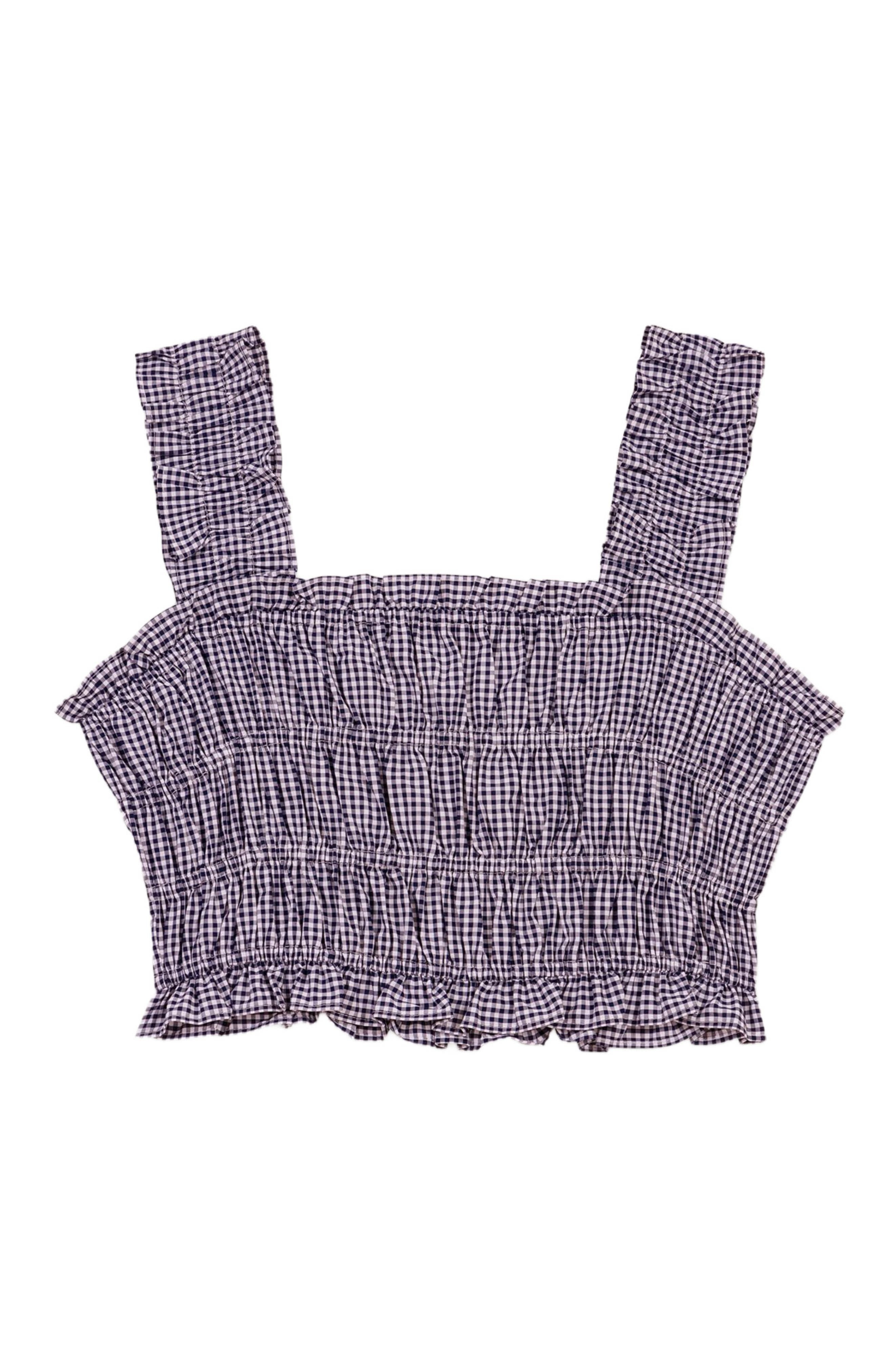 maje Gingham smocked crop top in Navy/white at Nordstrom - 7