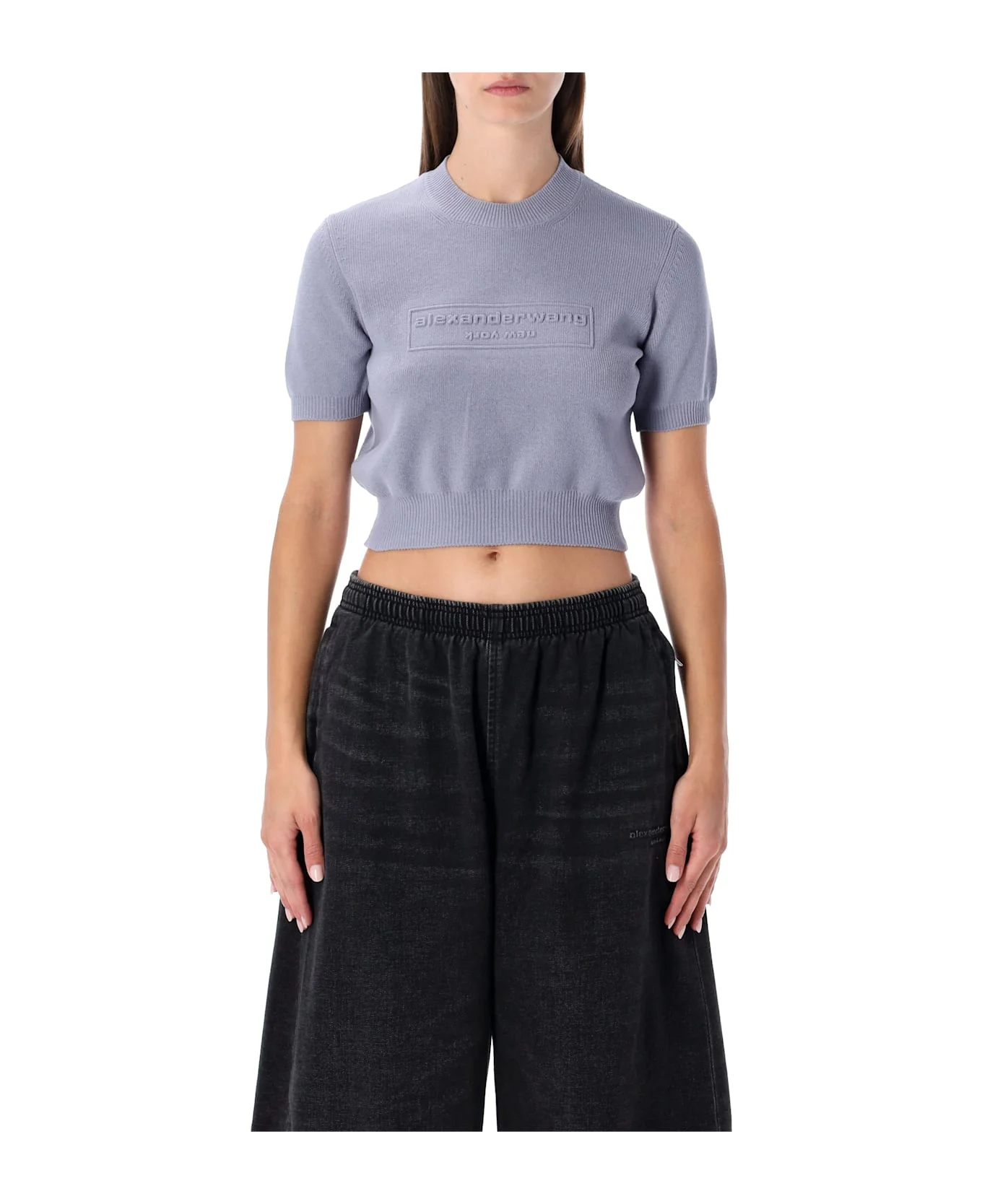Alexander Wang Cropped Ribbed Chenille Sweater With Logo - 1
