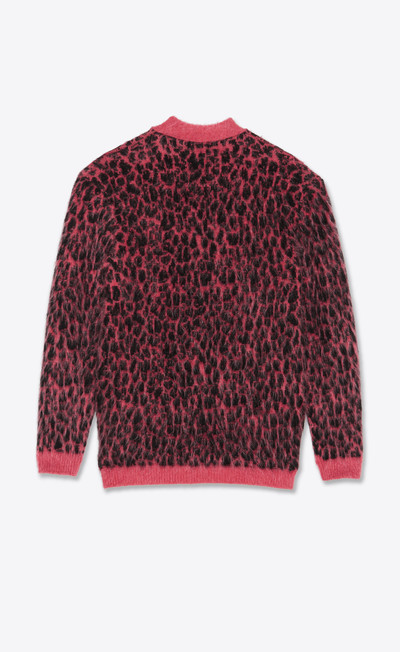 SAINT LAURENT oversized knitted cardigan in brushed wool and mohair leopard-print jacquard outlook