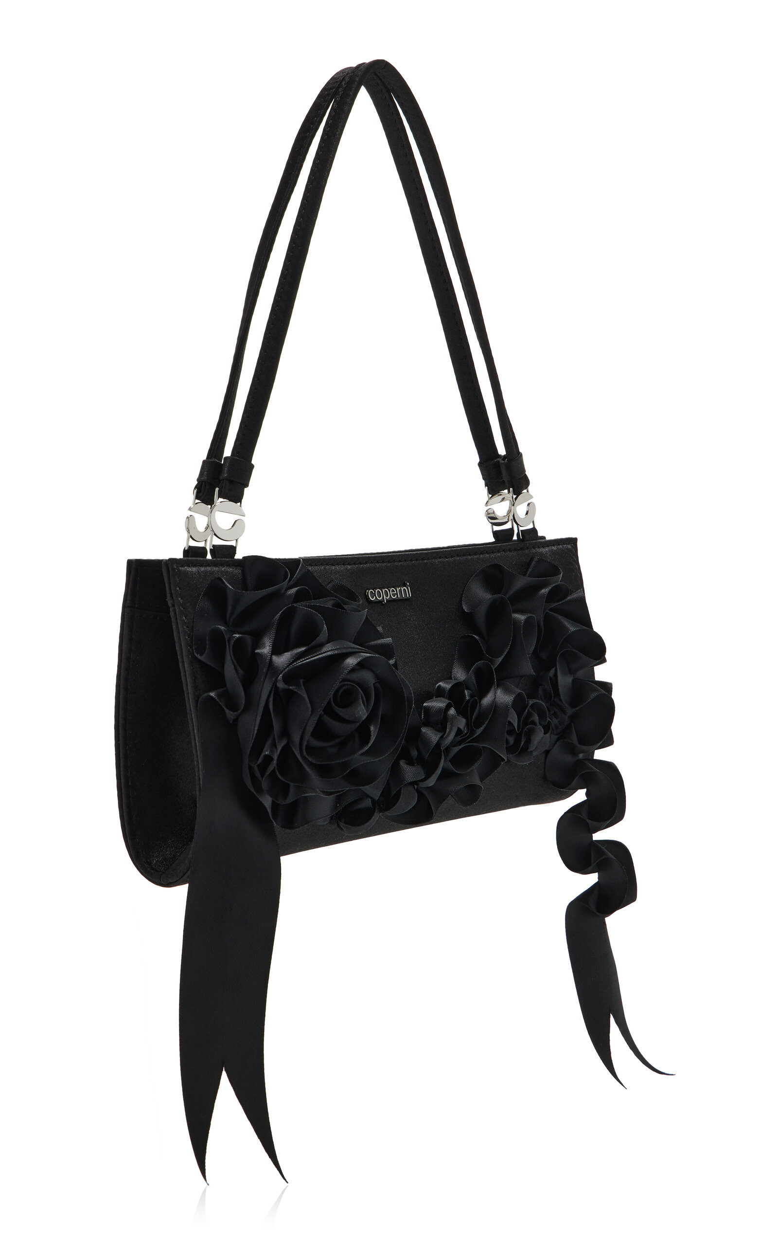 Pleated Ribbon Satin Pochette Bag black - 4