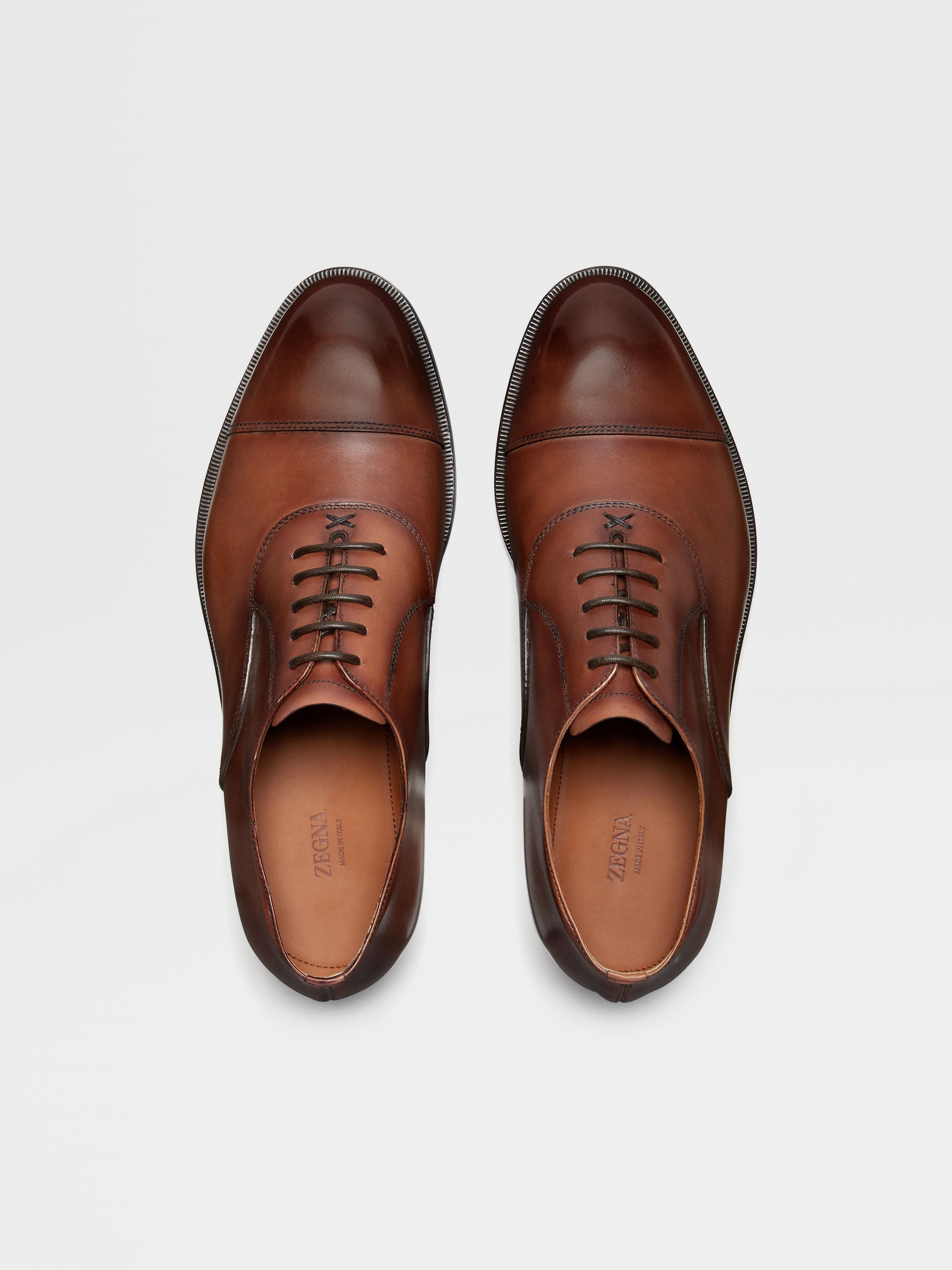 LIGHT BROWN LEATHER TORINO OXFORD SHOES - 5