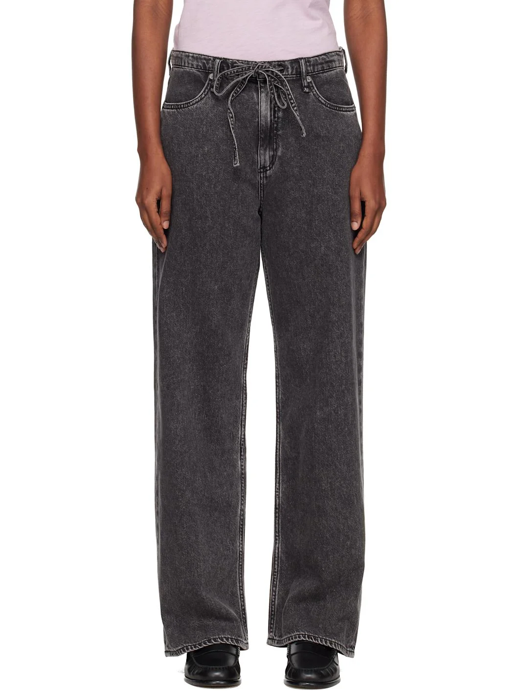 Black Phoebe Wide-Leg Drawstring Jeans - 1
