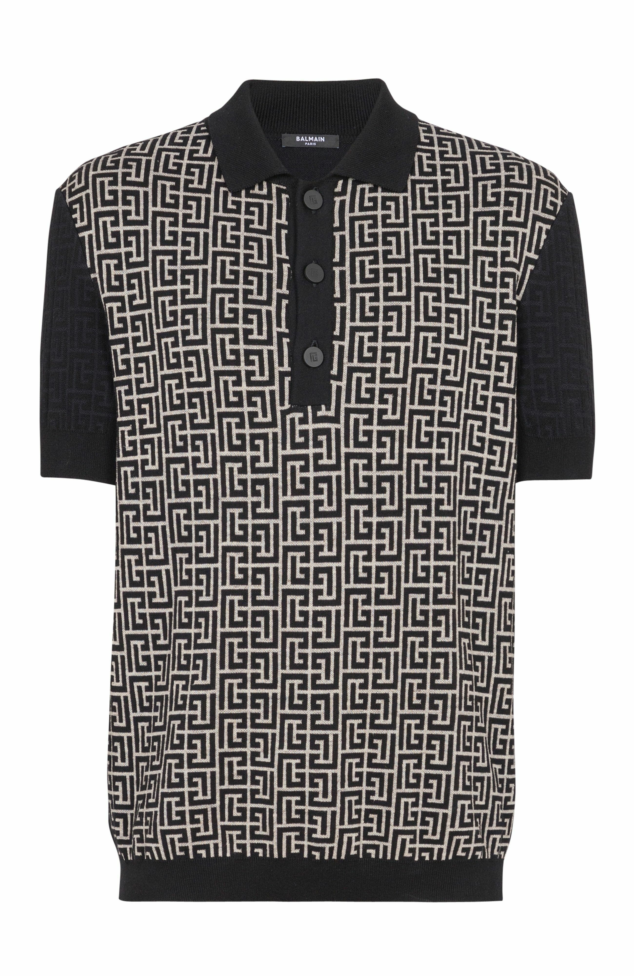Balmain Monogram knit polo shirt in Black at Nordstrom - 1