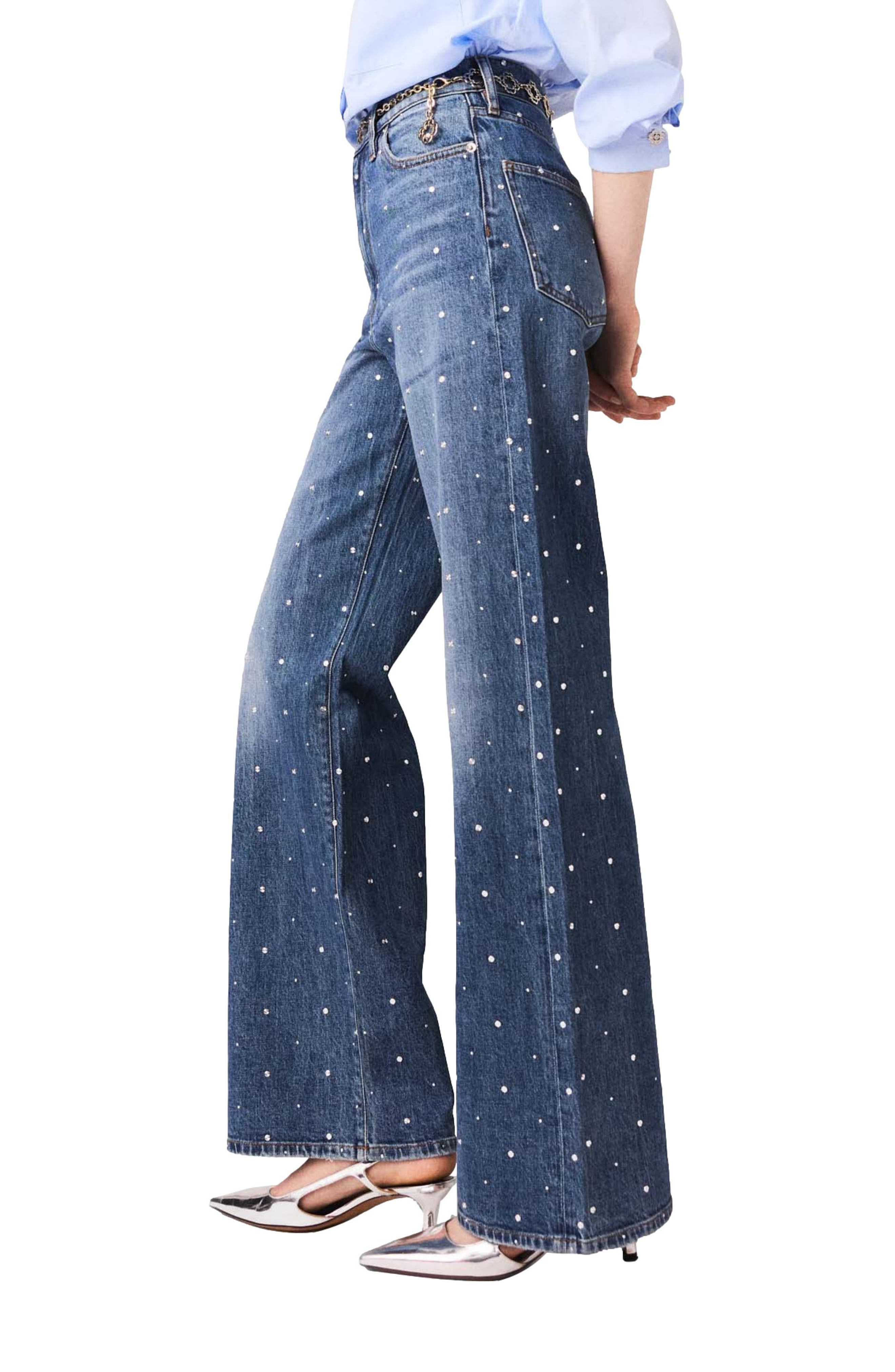 maje Wide-leg denim jeans with studs in Blue at Nordstrom - 2
