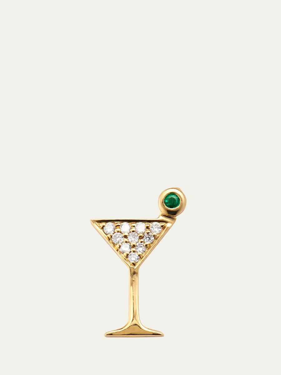14K Yellow Gold Small Martini Glass Diamond Stud Earrings - 1