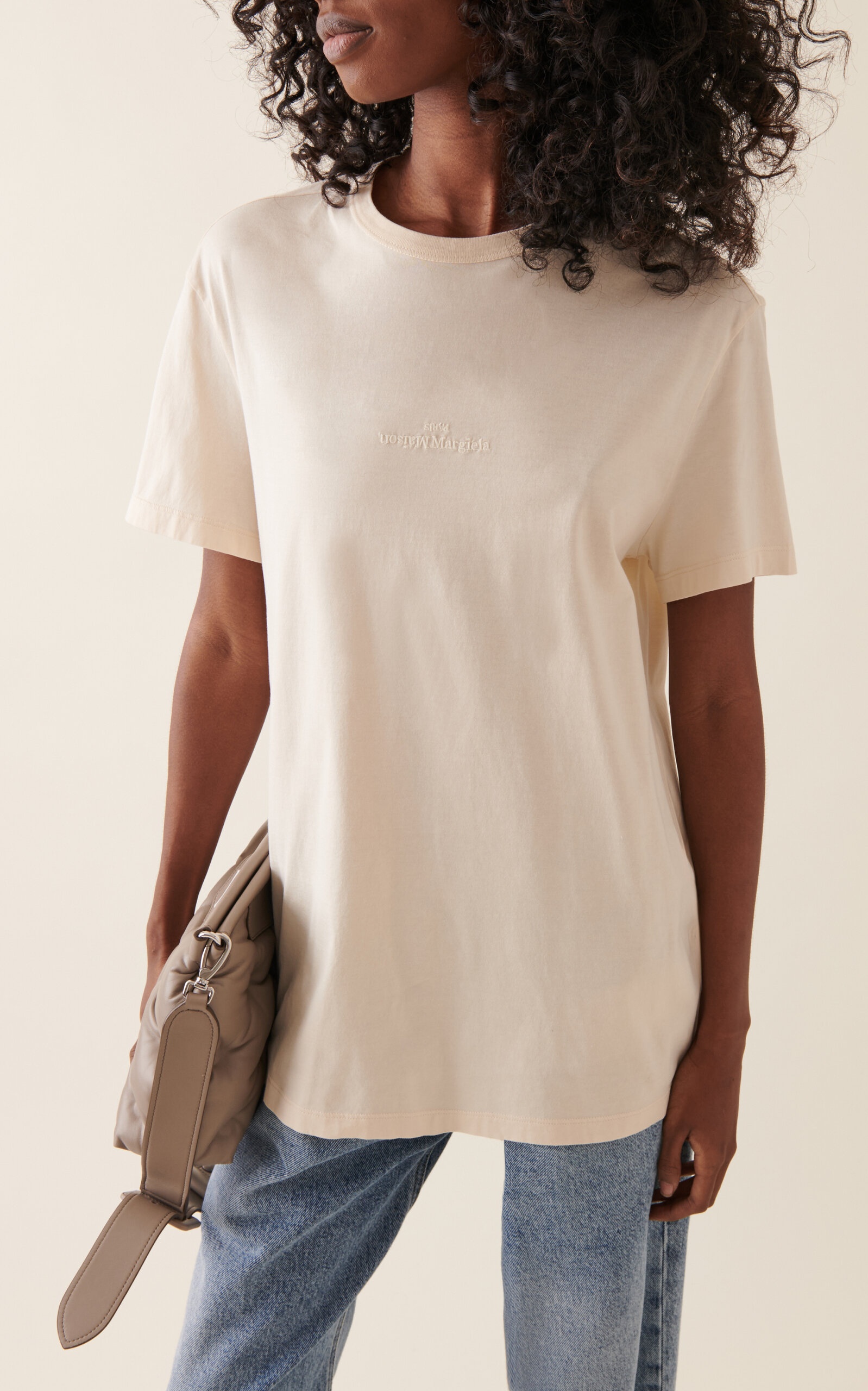 Embroidered Cotton T-Shirt ivory - 2