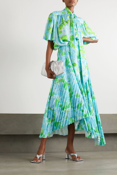 BALENCIAGA Belted asymmetric pleated floral-print crepe midi skirt outlook