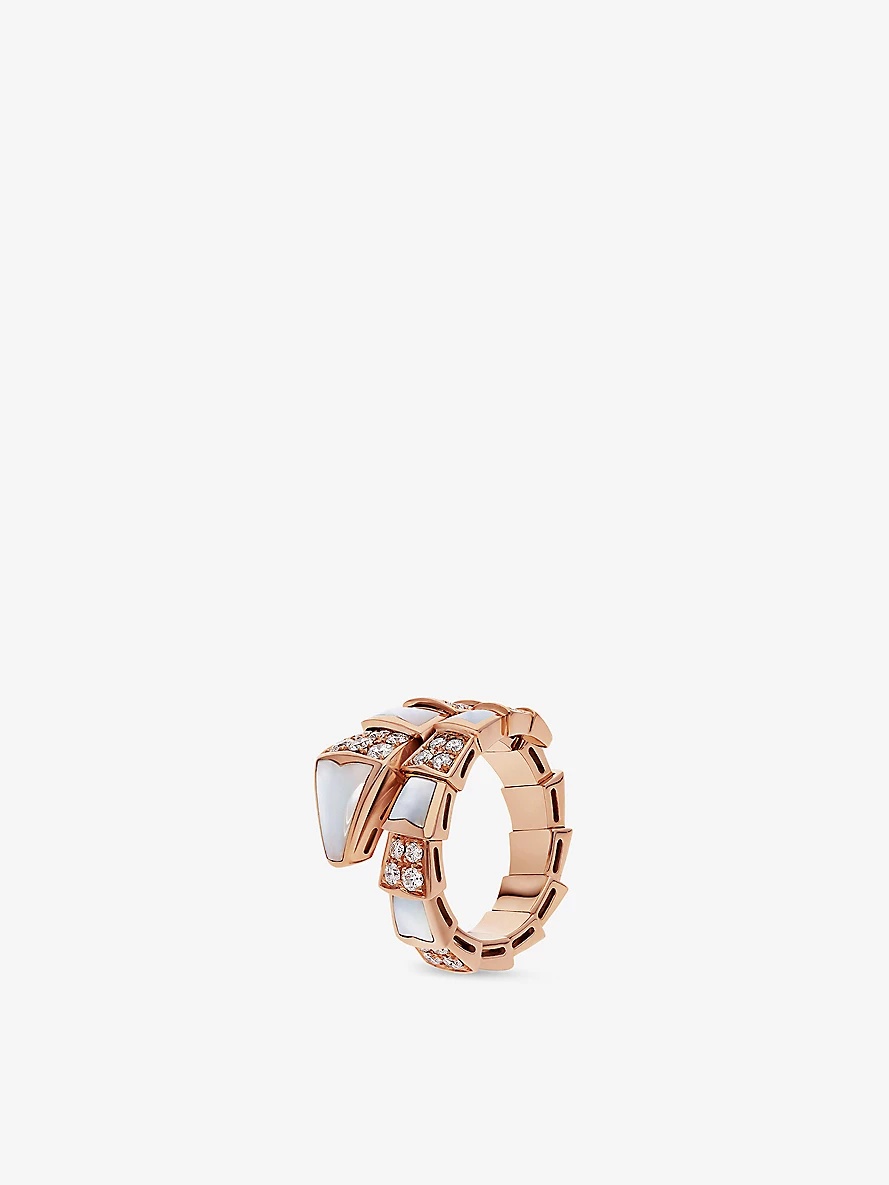 Serpenti Viper 18ct rose-gold, mother-of-pearl, 0.82ct round brilliant-cut diamond ring - 1