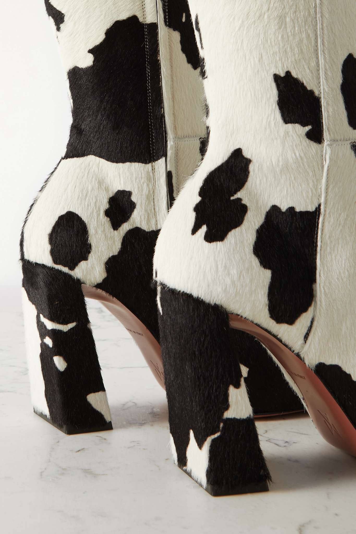 Marine cow-print pony hair knee boots - 4