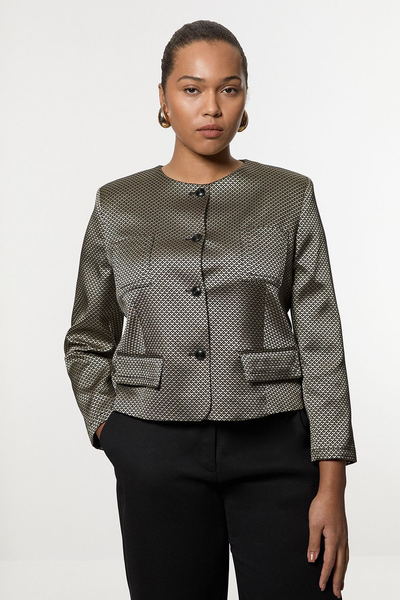 Plus Size Geo Jacquard Tailored Jacket 1