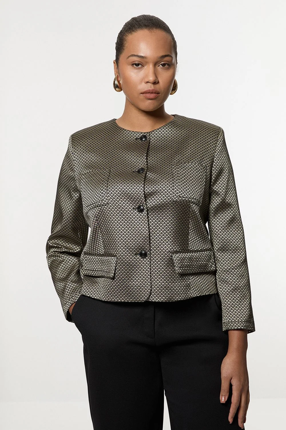 Plus Size Geo Jacquard Tailored Jacket - 1