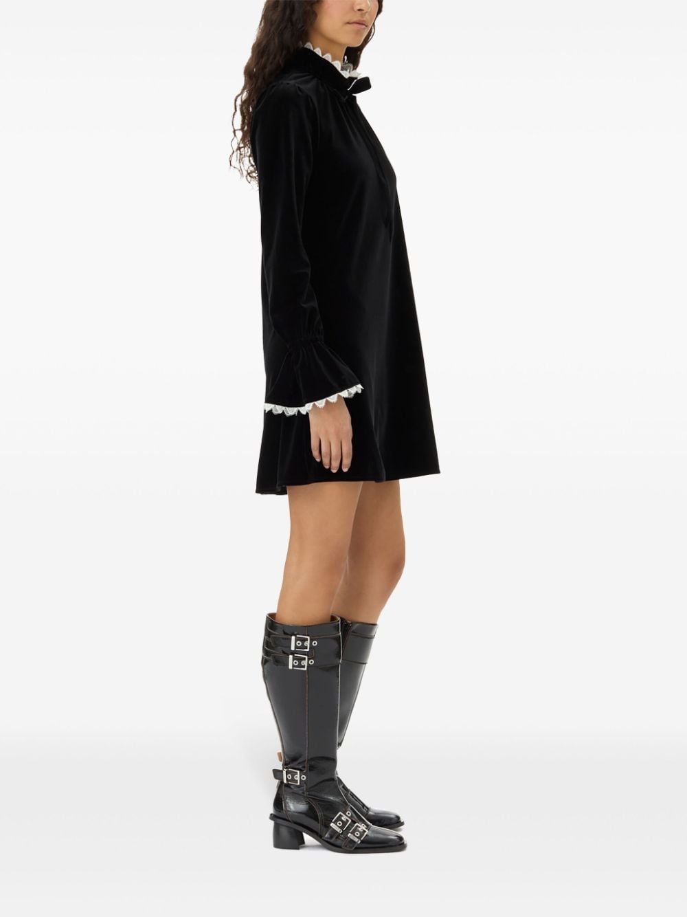 A-line velvet mini dress - 3