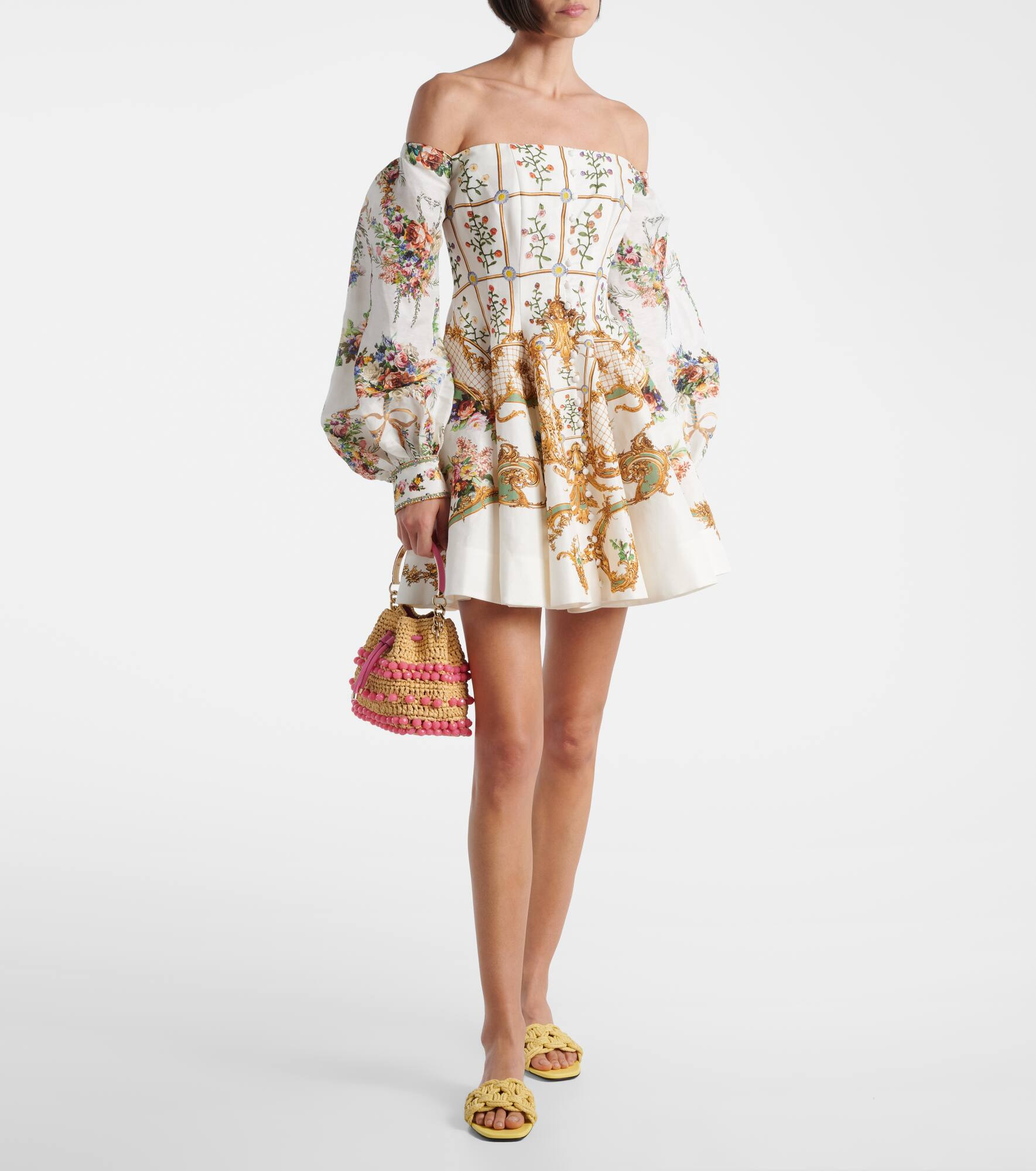 Floral linen and silk bustier dress - 2