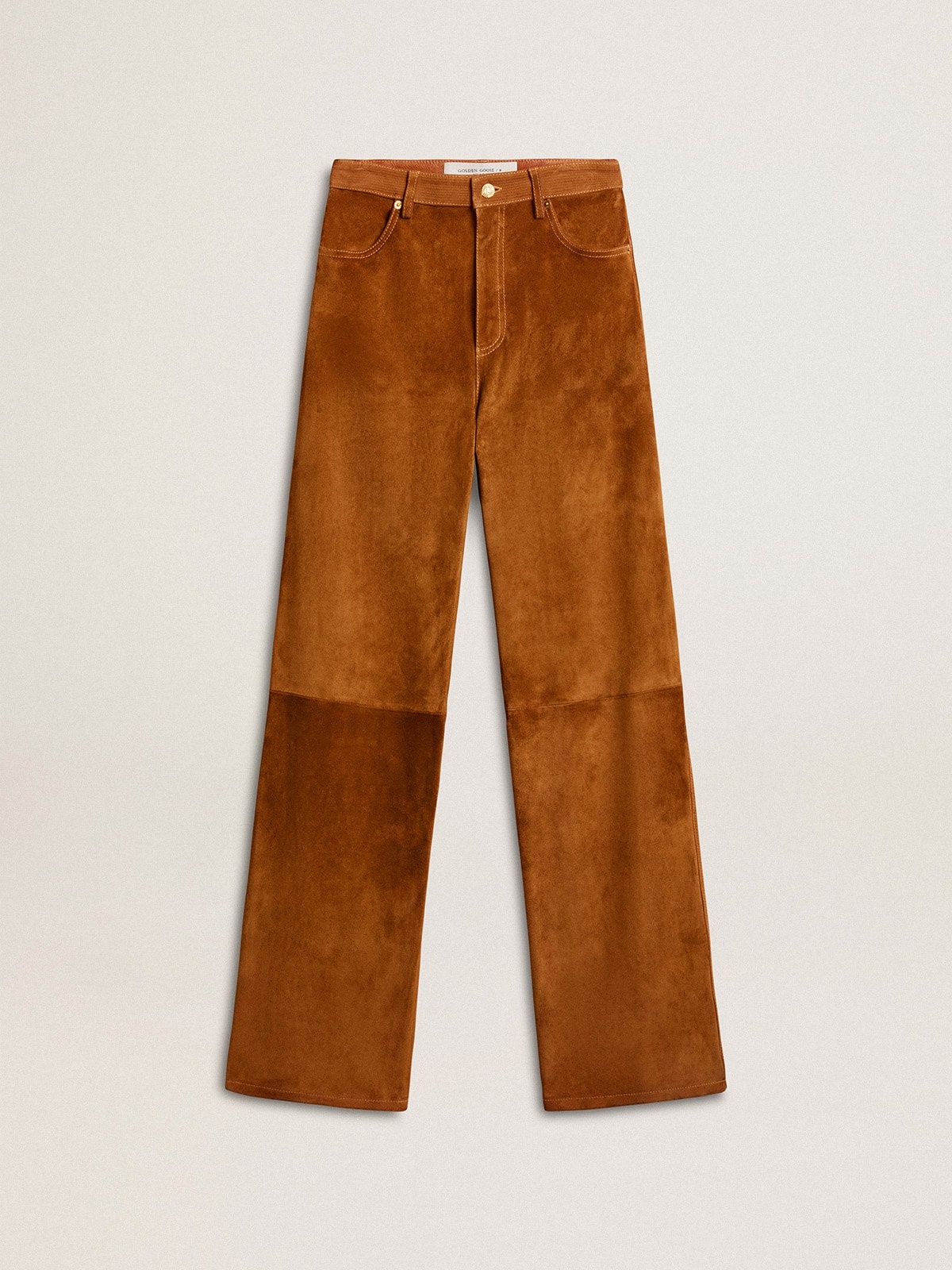 Women's tobacco-colored split leather pants - 1