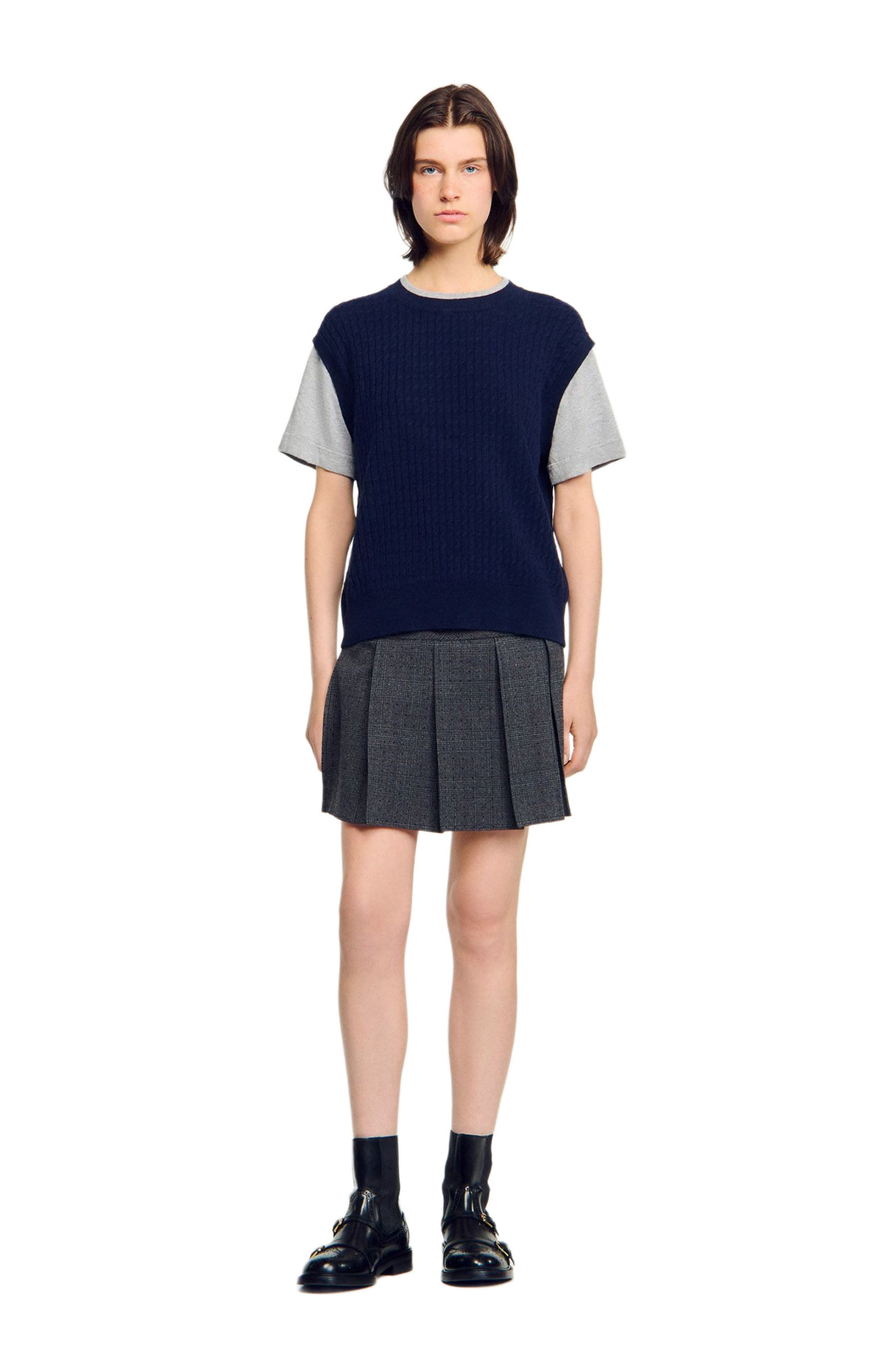 SANDRO Dual-material knit sweater in Navy /Grey at Nordstrom - 1