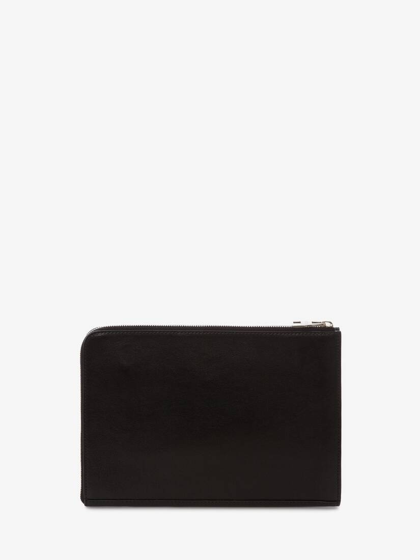 Studded Small Zip Leather Document Holder in Black - 3