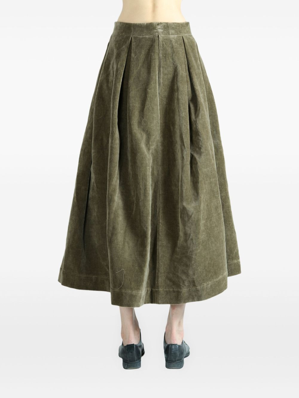 pleated corduroy midi A-line skirt - 4