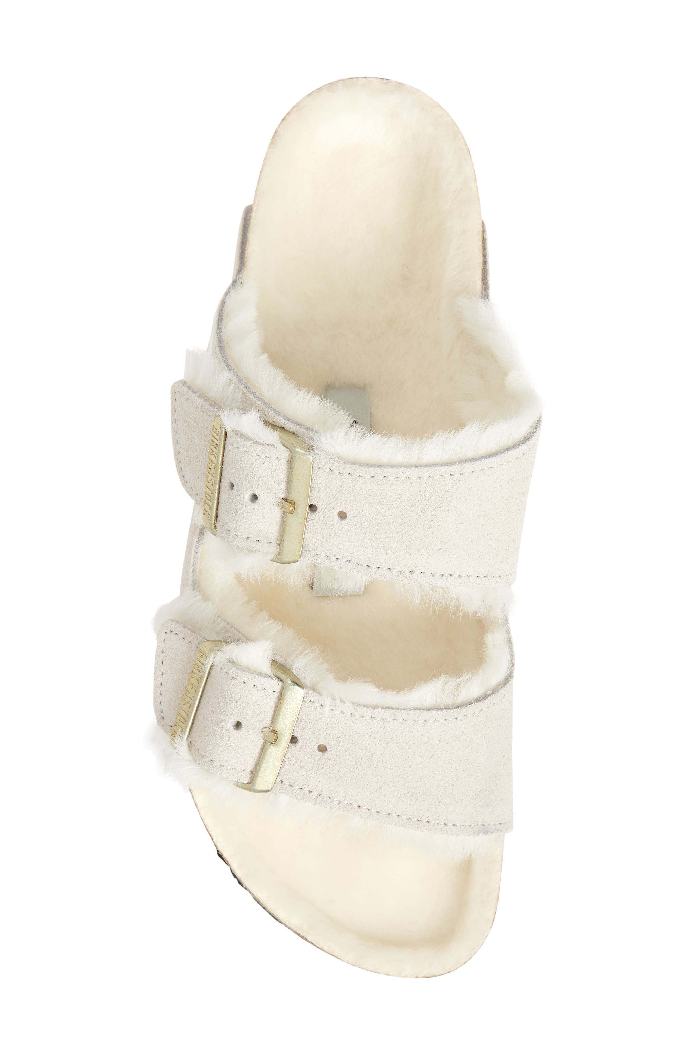 Birkenstock Arizona Genuine Shearling Slide Sandal in Antique White/Antique White at Nordstrom - 4