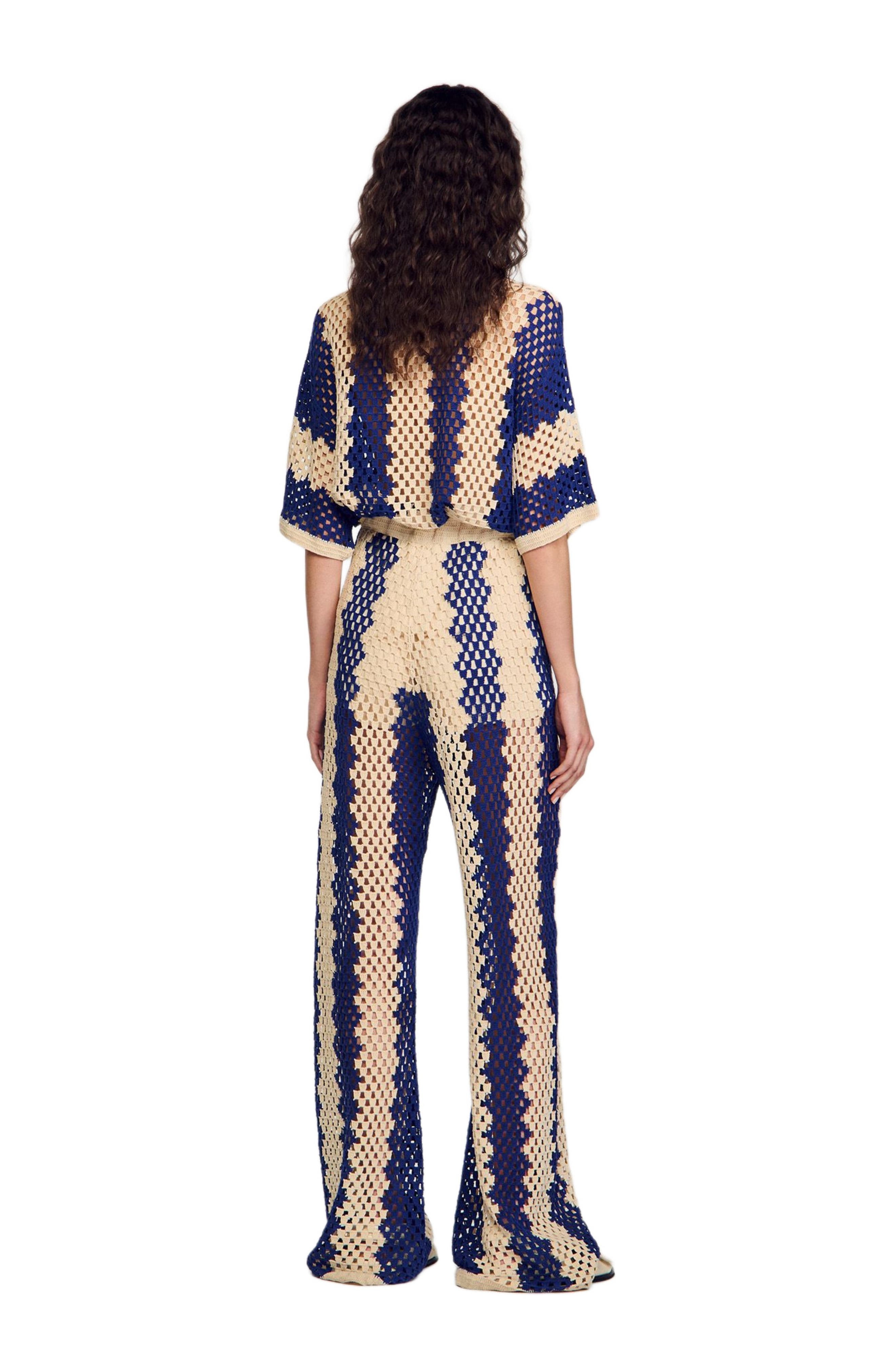 SANDRO Two-tone open weave trousers in Blue /Ecru at Nordstrom - 2