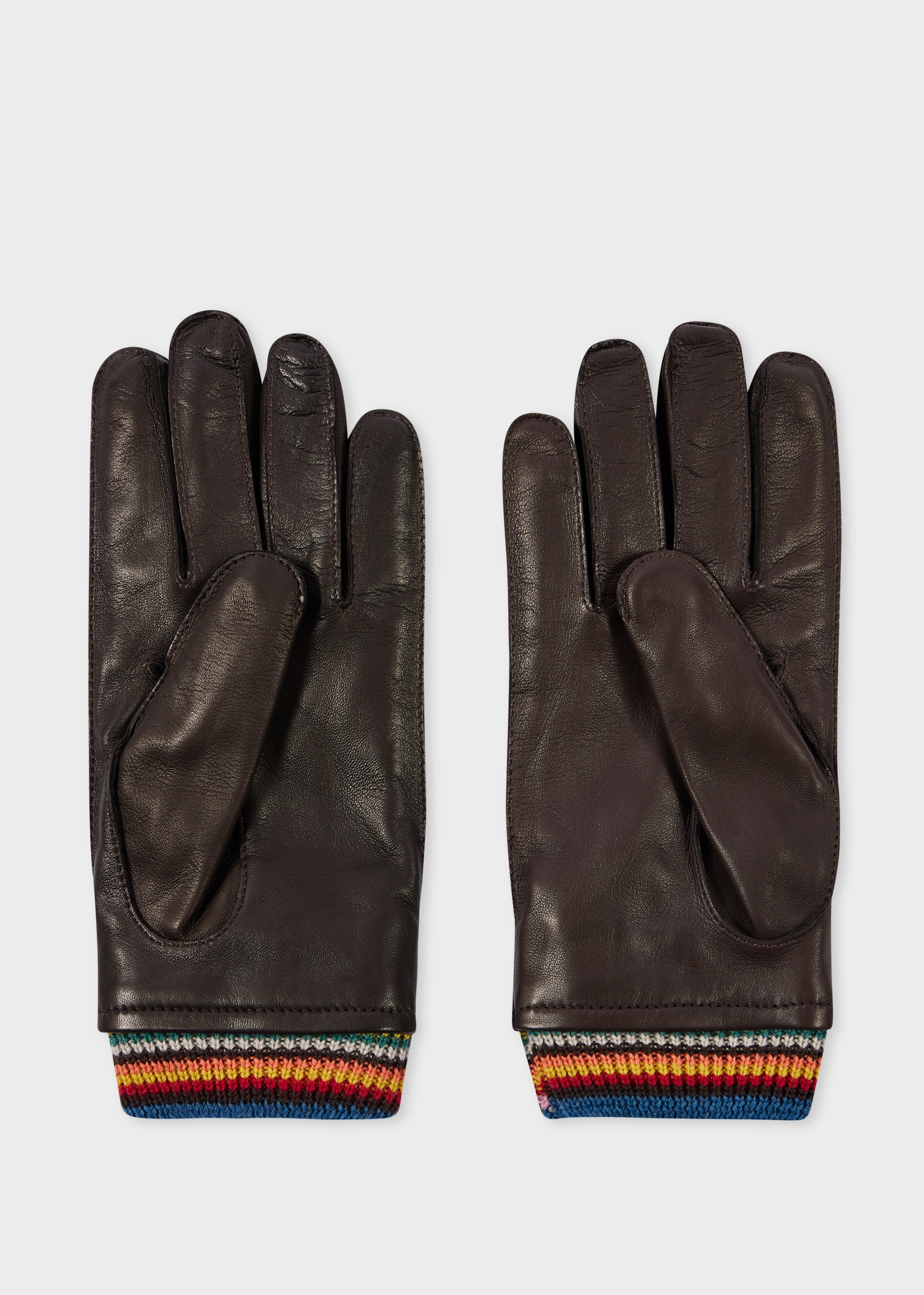 Brown Leather 'Signature Stripe' Cuff Gloves - 2