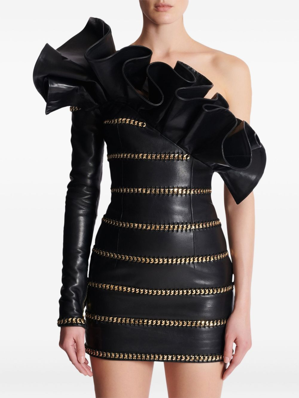 asymmetric leather mini dress - 6