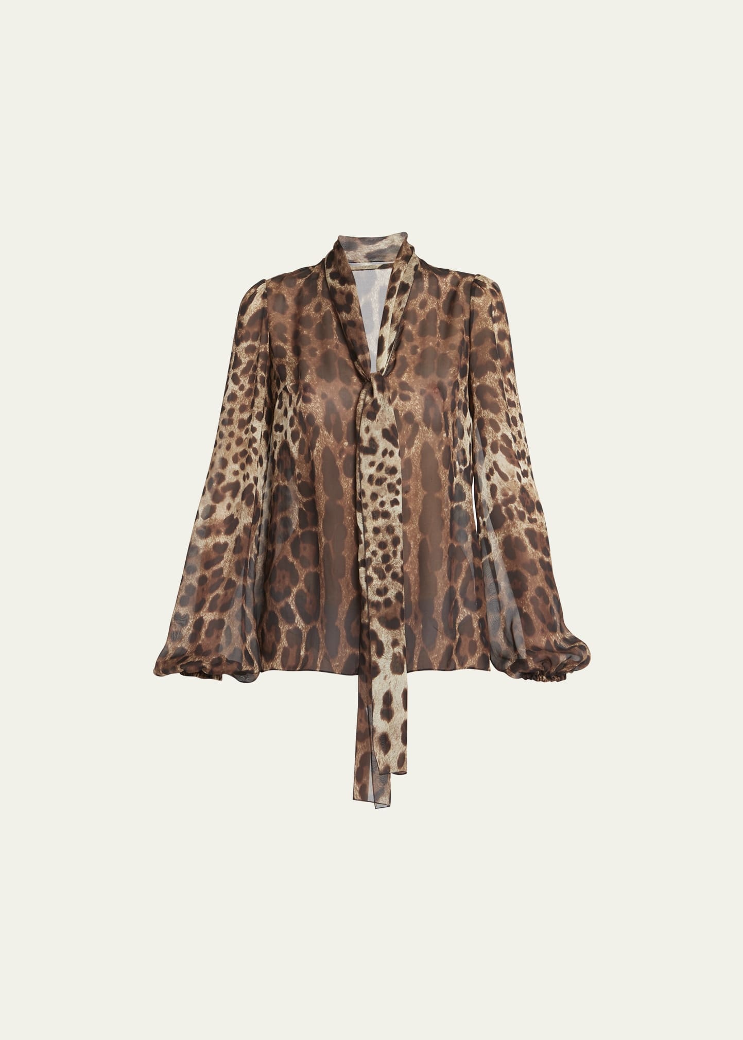 Leopard Print Tie-Neck Chiffon Blouse - 1