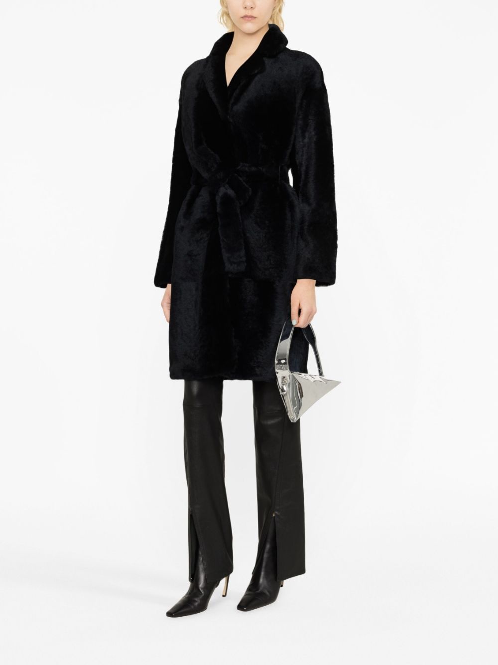 notched-lapels belted-waist coat - 4
