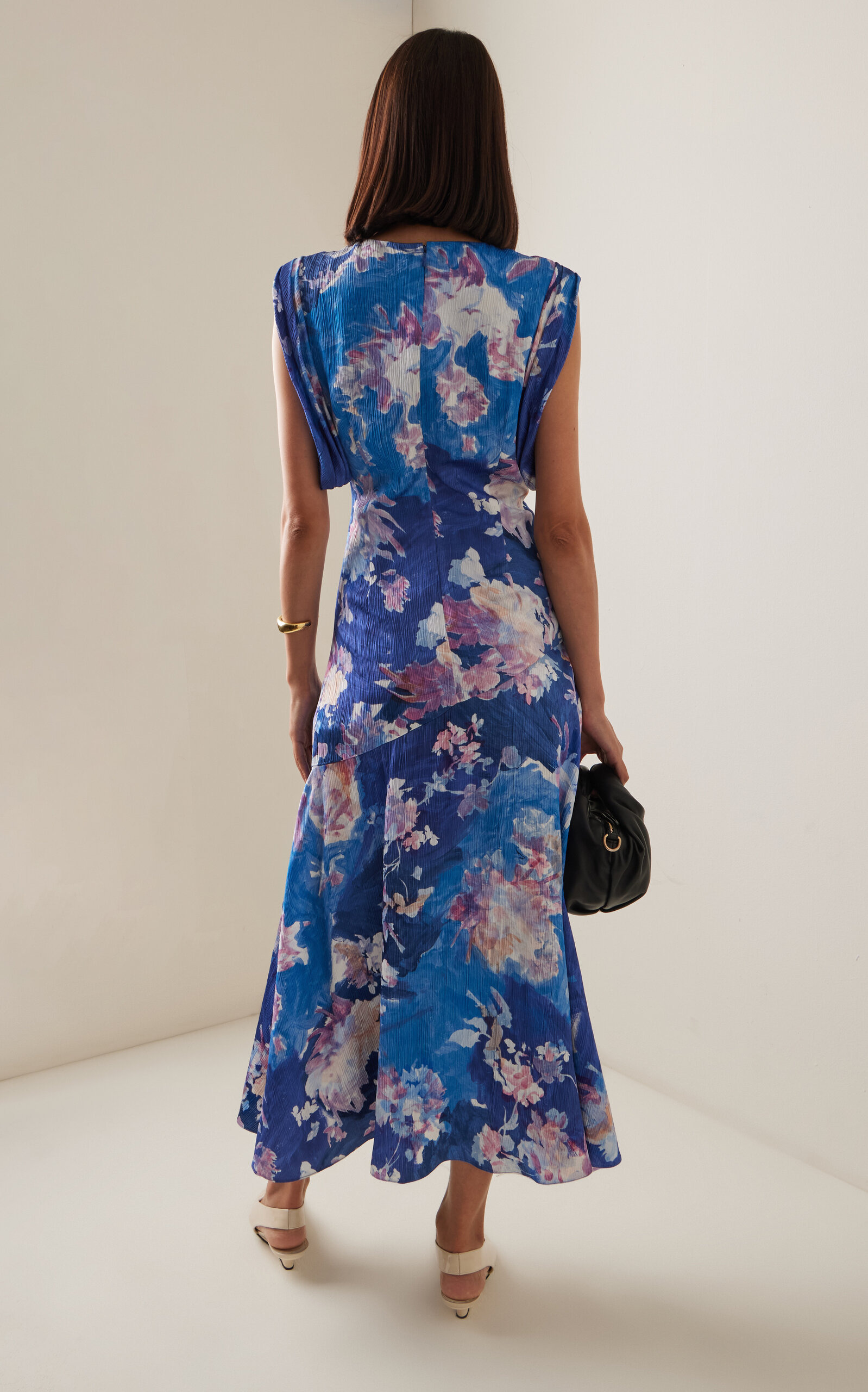 Printed Satin Midi Dress yellow - 4