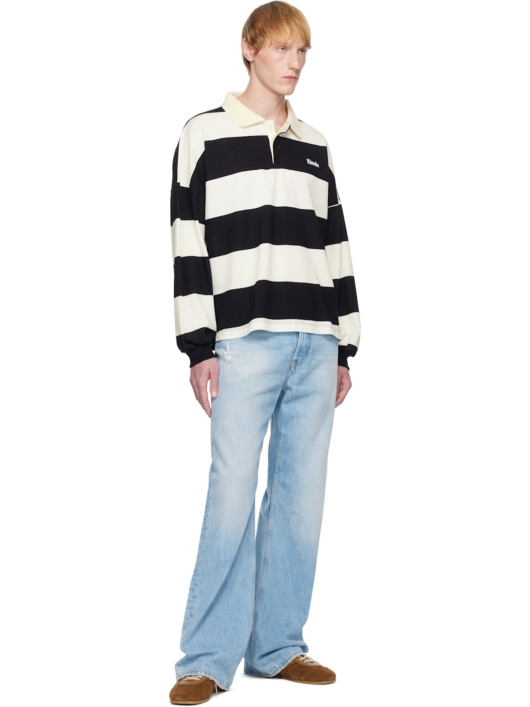 Black & White Striped Piqué Polo - 4
