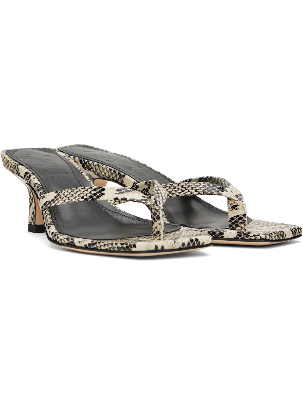 Off-White & Black Wilma Leather Toe-Post Heeled Sandals - 4