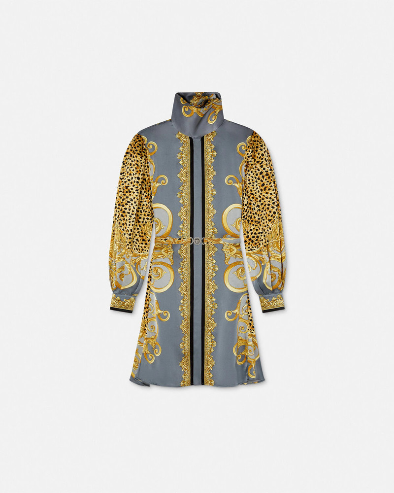 Cheetah Foulard Silk Lavallière Mini Dress - 1