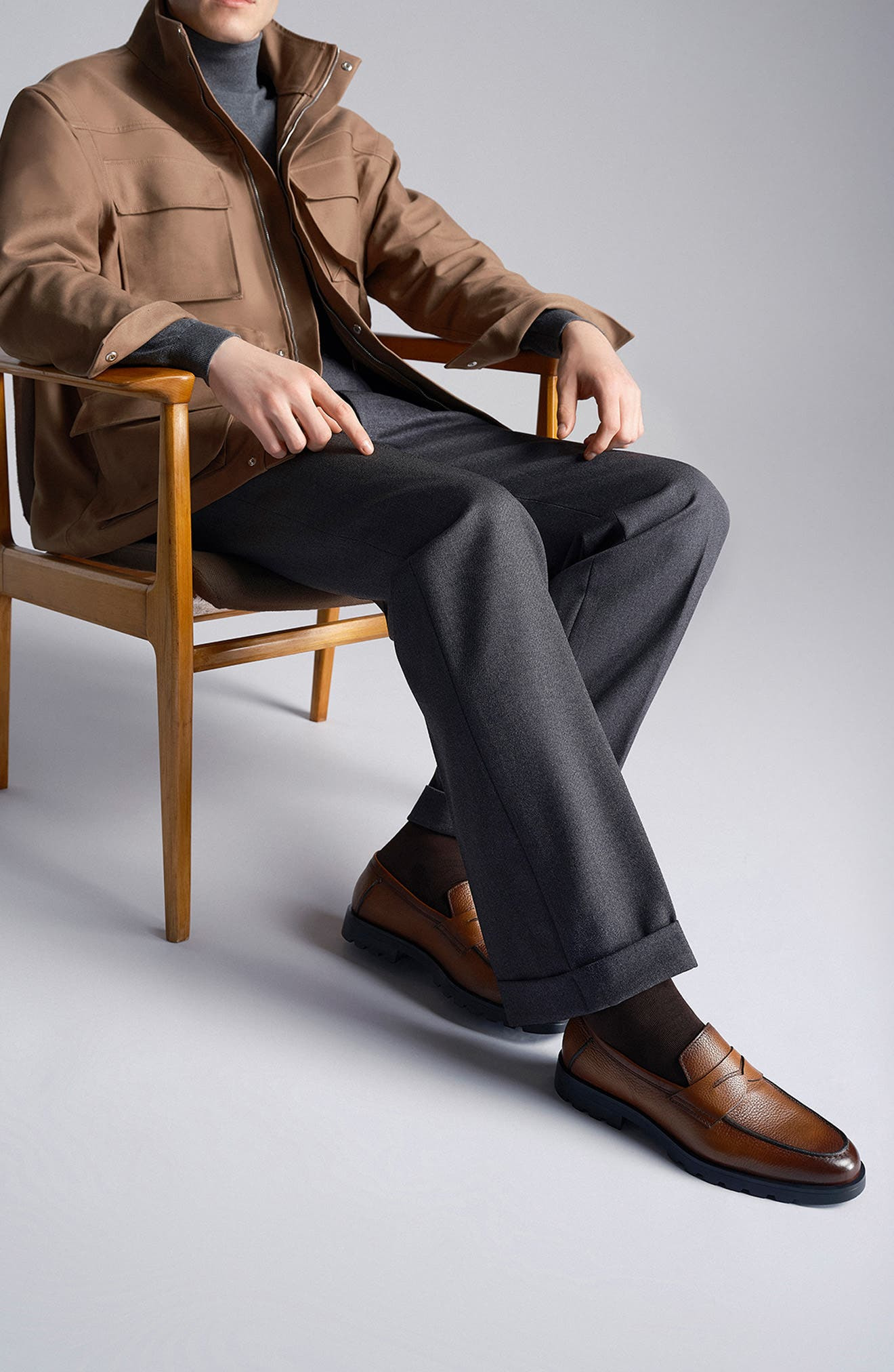 Santoni Rock Penny Loafer in Dark Brown at Nordstrom - 5