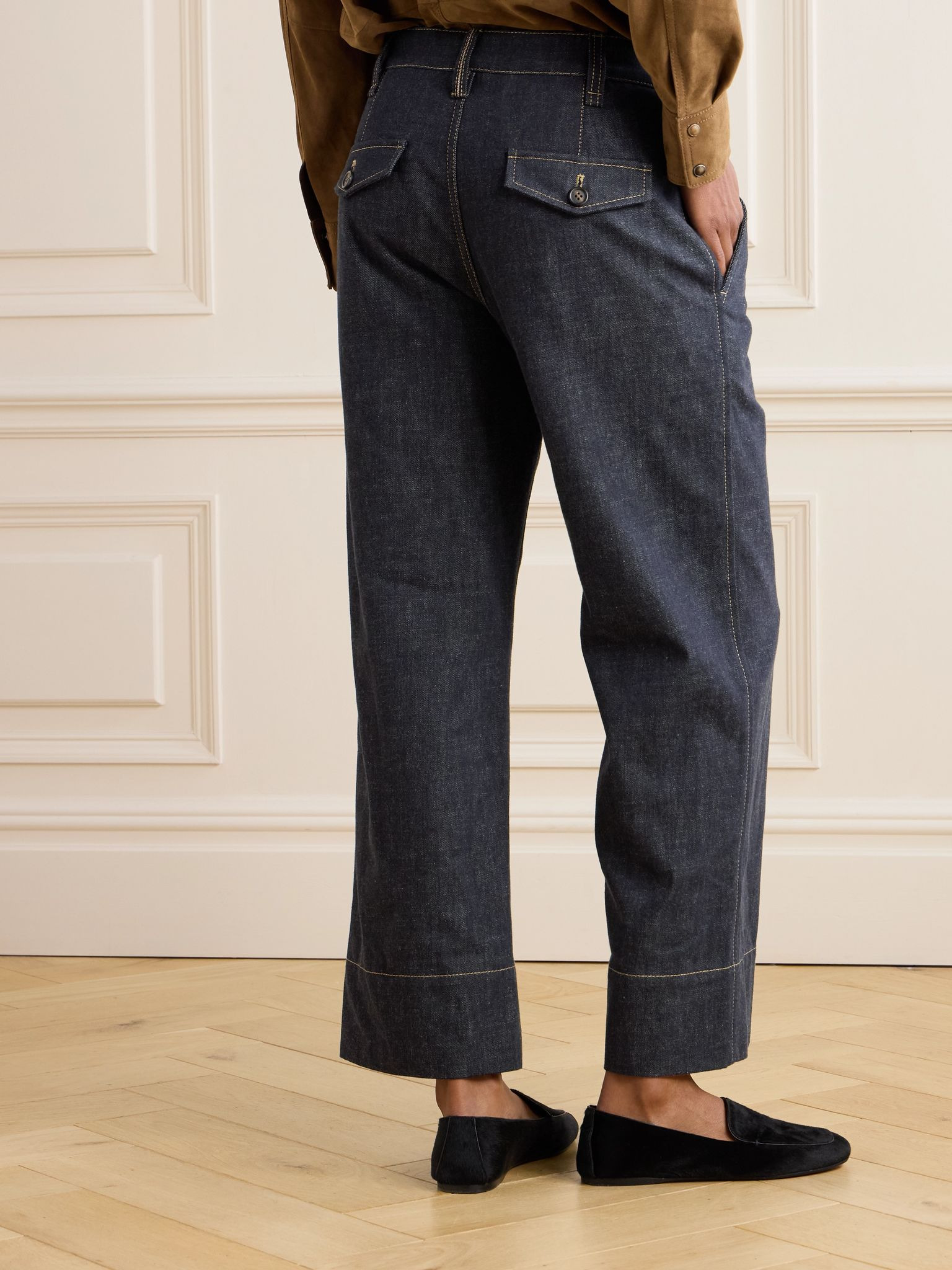 Cropped mid-rise wide-leg jeans Navy - 4