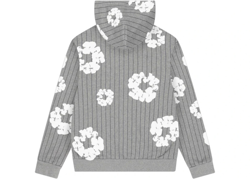 DENIM TEARS Denim Tears Pinstripe Wreath Zip Hoodie Grey outlook