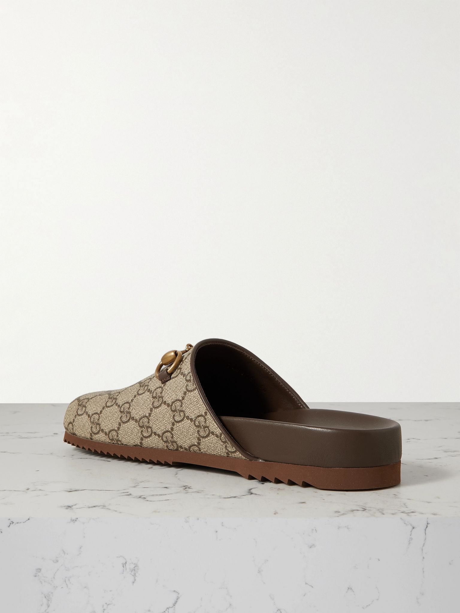 Sol embellished leather-trimmed canvas-jacquard slippers Beige - 3