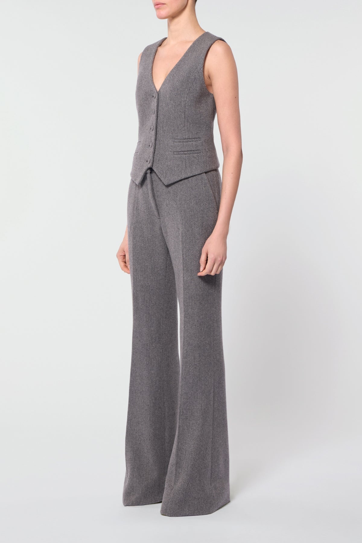 Coleridge Vest in Dark Grey Multi Cashmere Virgin Wool Herringbone - 3