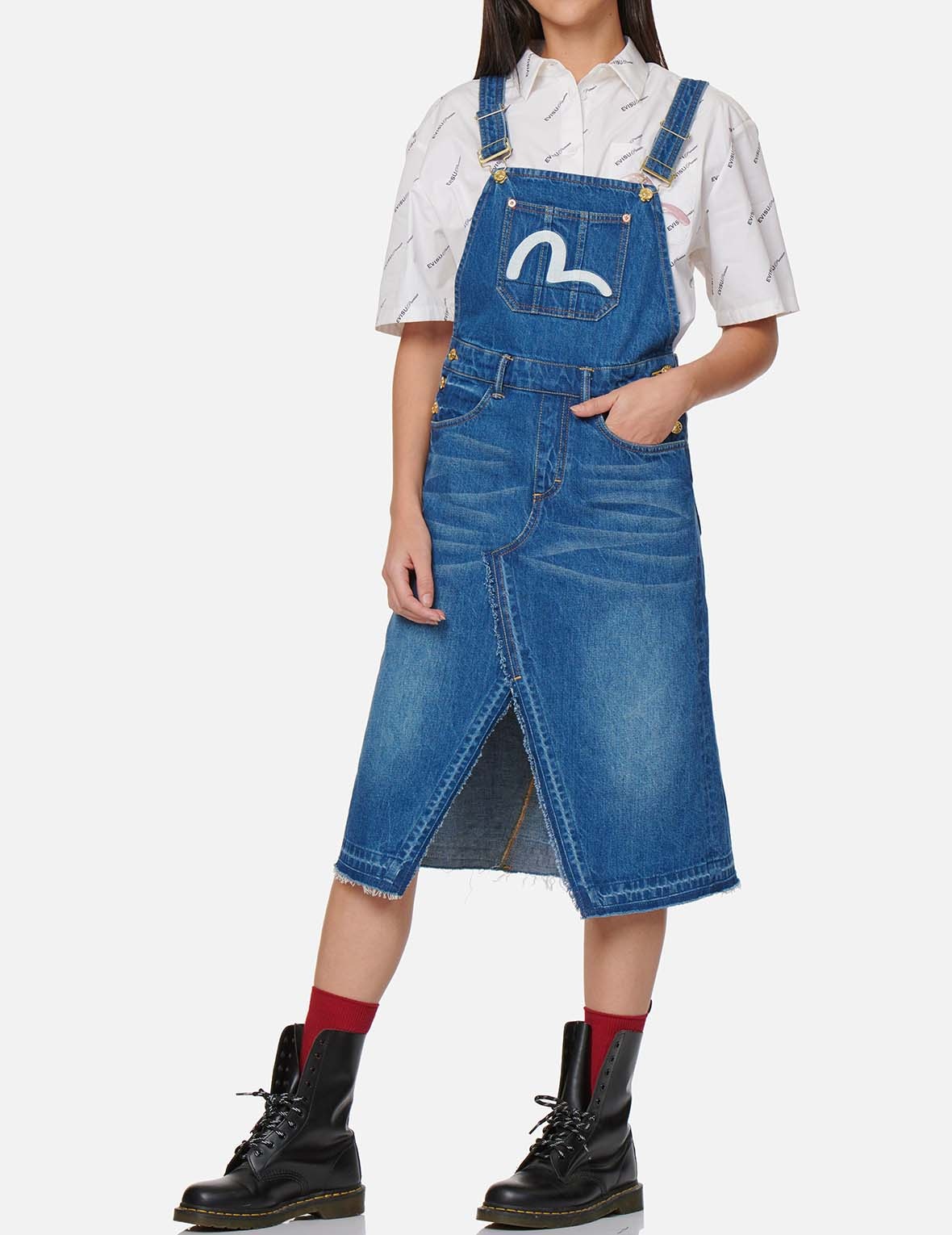 SEAGULL EMBROIDERED DENIM DUNGAREE DRESS - 5