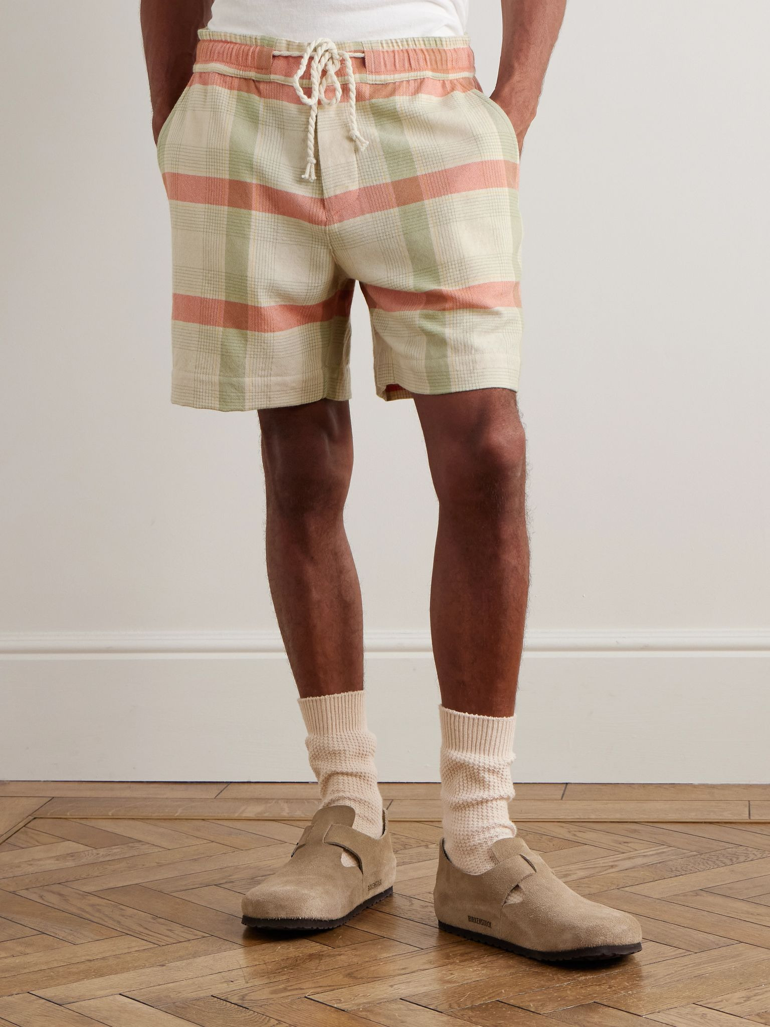Straight-Leg Checked Cashmere and Wool-Blend Drawstring Shorts Green - 3