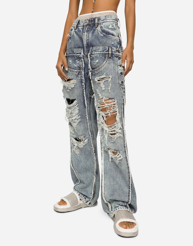 Patchwork denim jeans with ripped details - 4