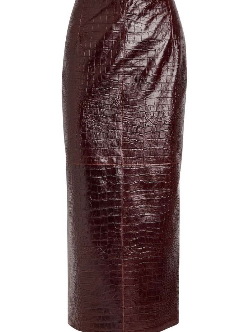 NOUR HAMMOUR Elyse crocodile-effect midi skirt outlook