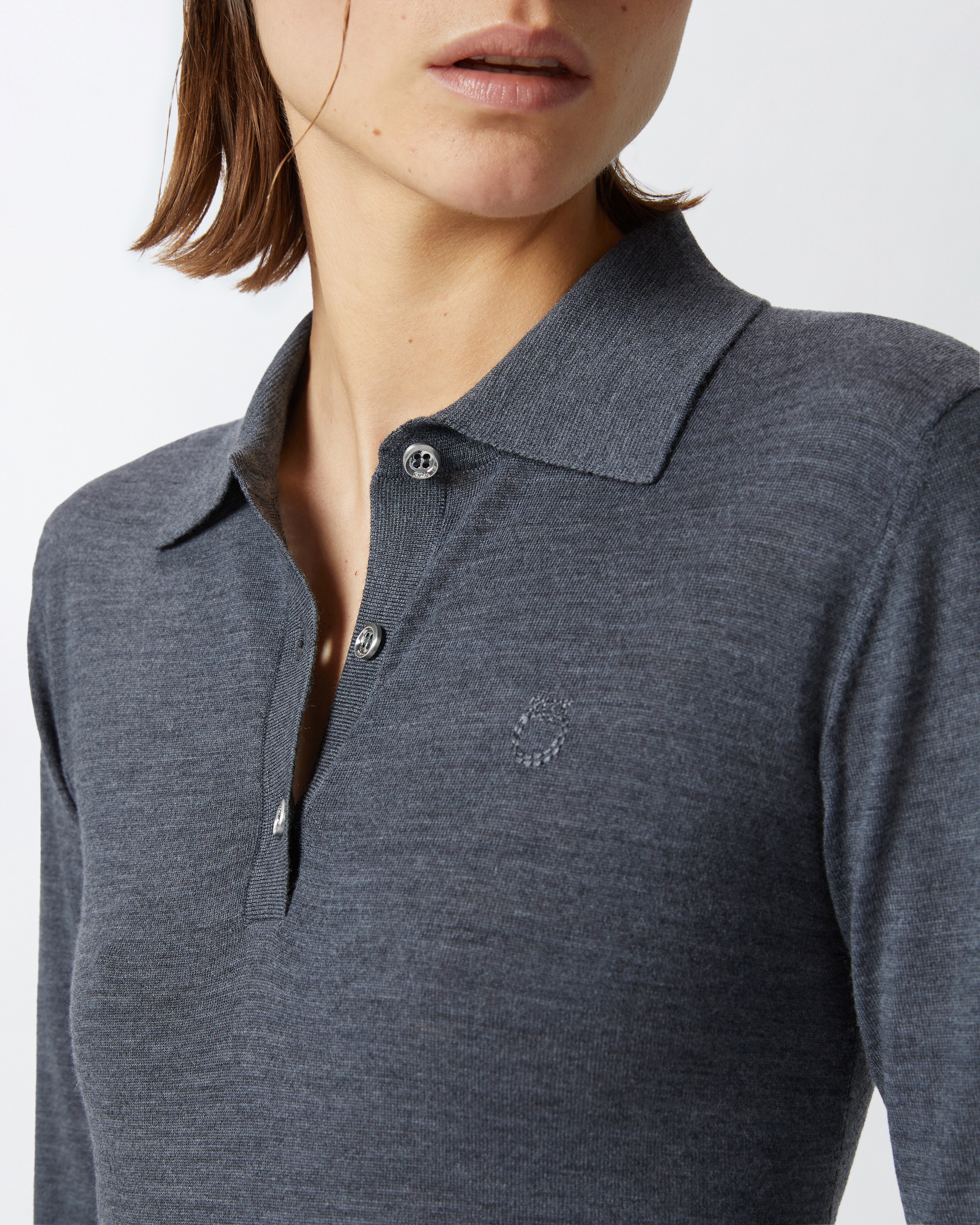 LONG-SLEEVED POLO SWEATER IN EXTRA-FINE WOOL - 5