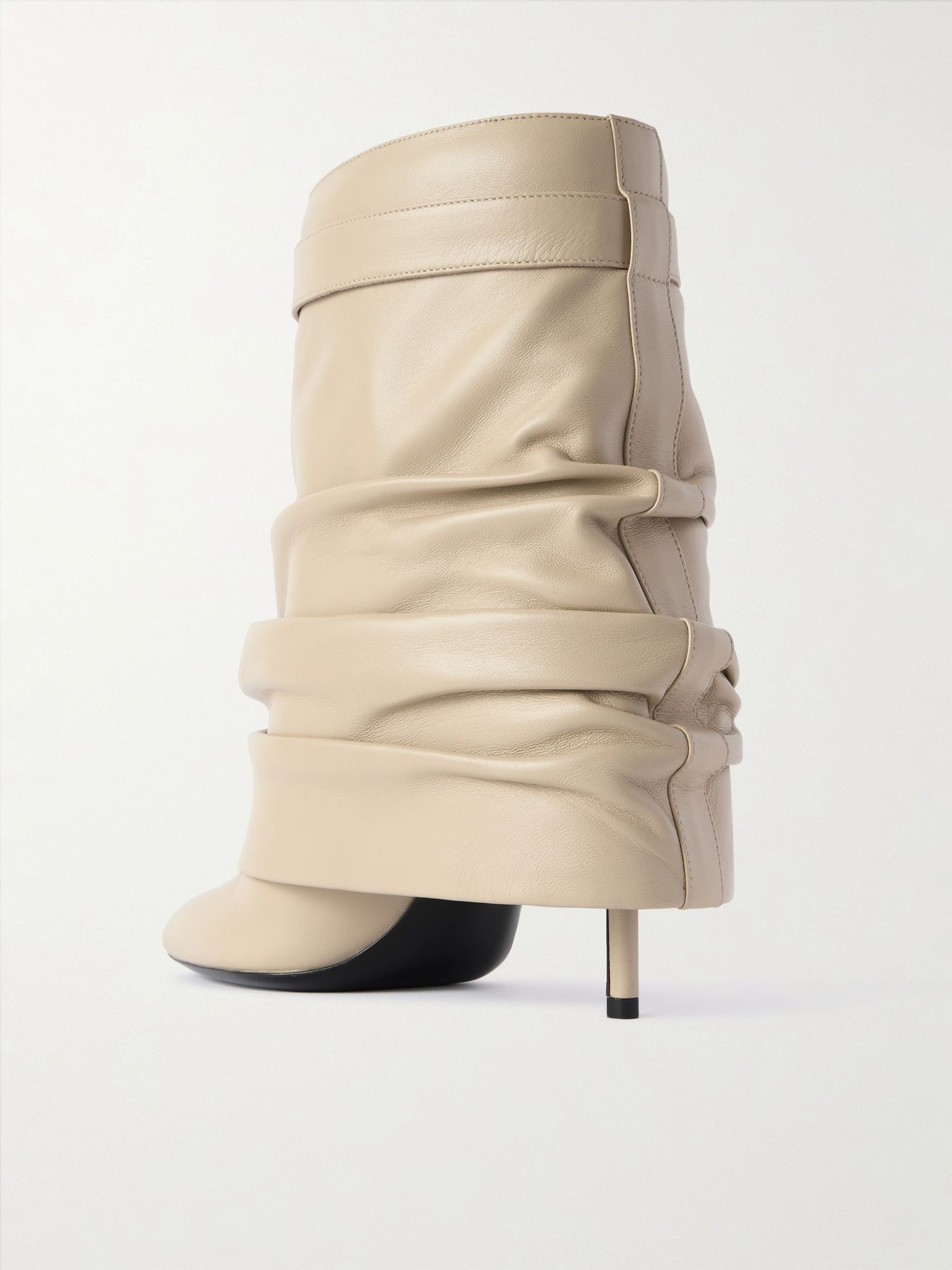 Shark Lock embellished ruched leather ankle boots Beige - 2