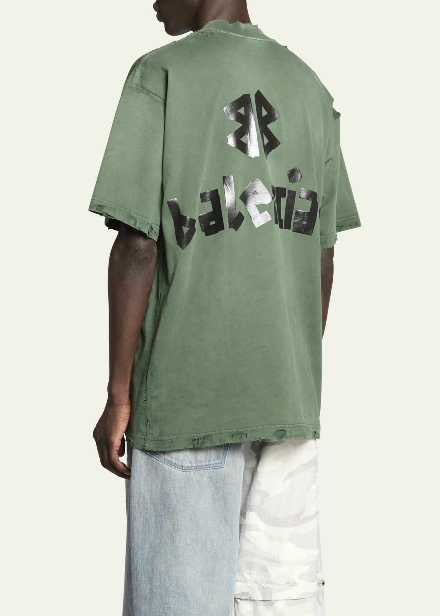 Men's Taped-Logo Distressed T-Shirt - 3