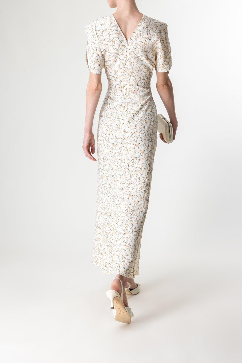 Gathered Waist Midi Dress - Floral Ovation Peach - 4