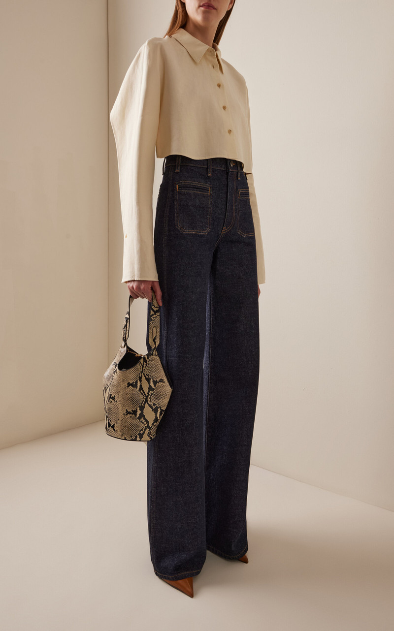 KHAITE Fritz Cropped Linen Shirt ivory outlook