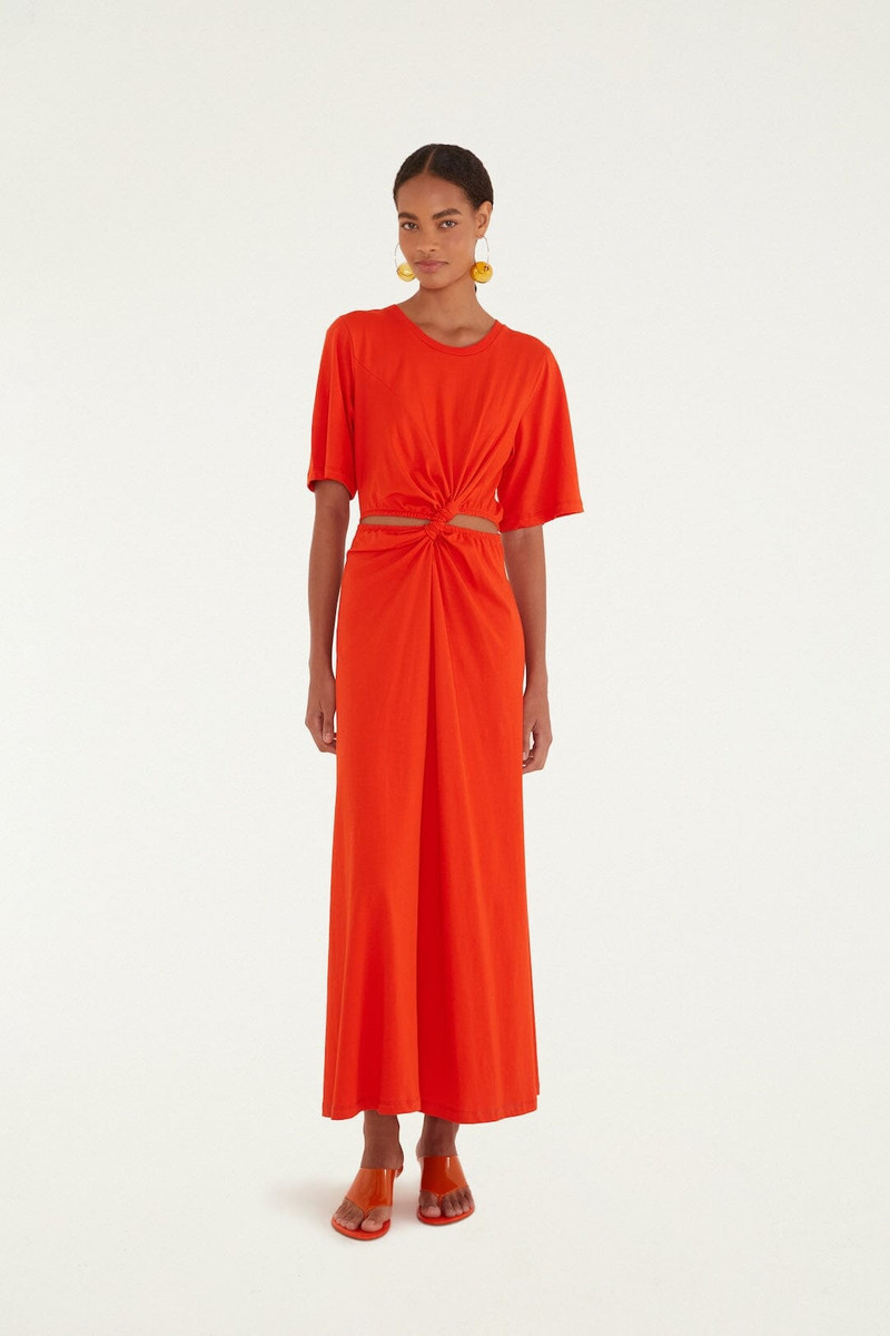 Red Artsy Flora Cut-Out Organic Cotton Maxi Dress 1