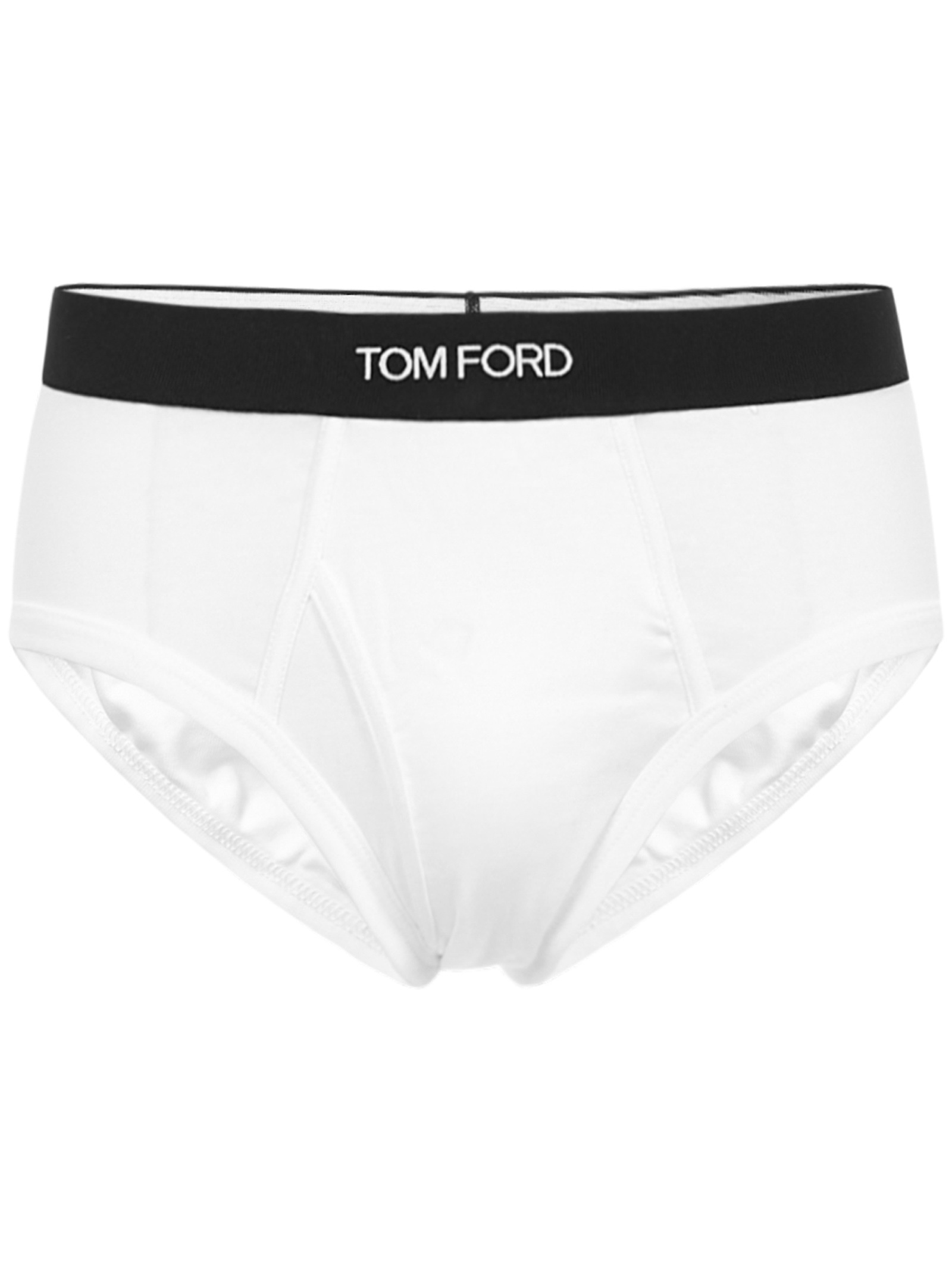 White stretch cotton briefs with black elastic waistband and Tom Ford jacquard logo. - 1